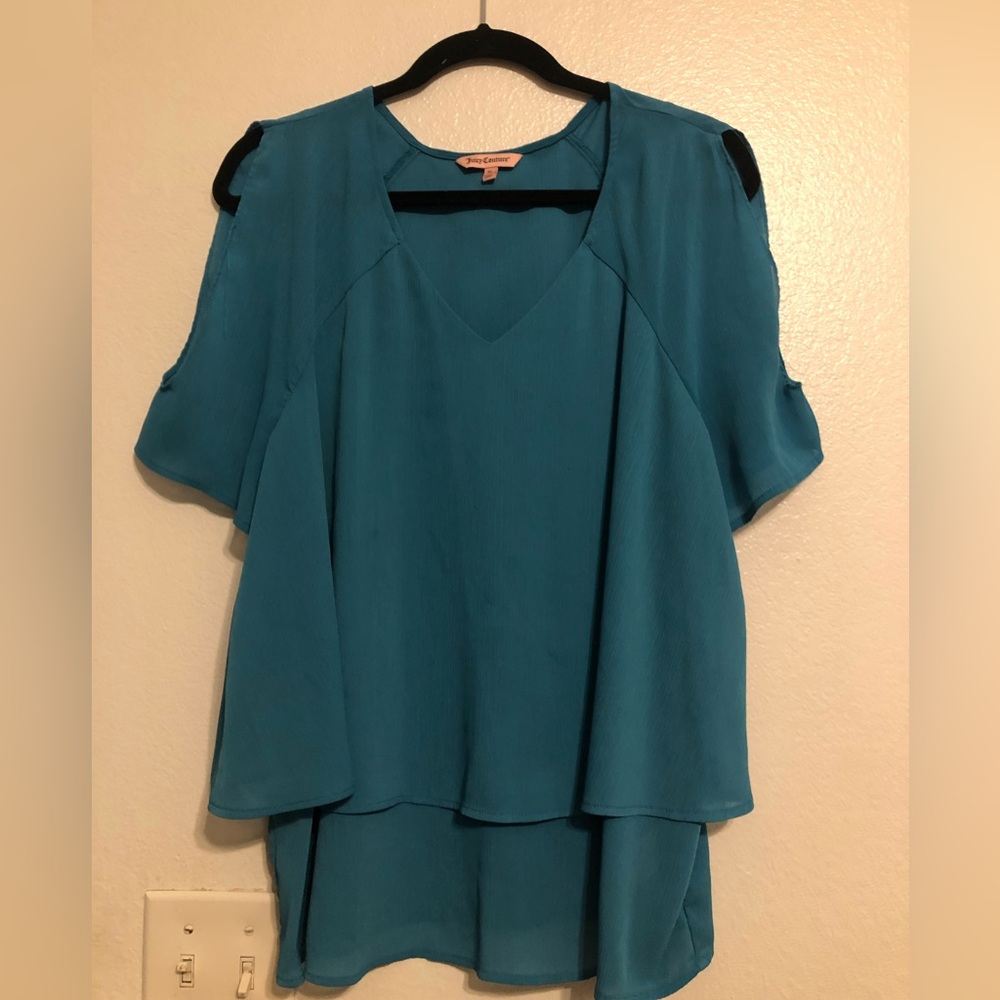 Juicy Couture Teal Cold-Shoulder Layered Blouse